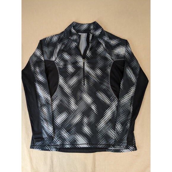 Athleta Printed Superlux Half-Zip Long Sleeve Top BLACK Size L - Picture 1 of 8